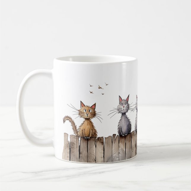 Funny Cats on Fence Niedlicher Tiere Haustiere Kaffeetasse (Links)