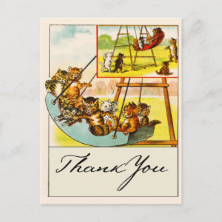 Funny Cats Playing on Playground Swing Danke Postkarte