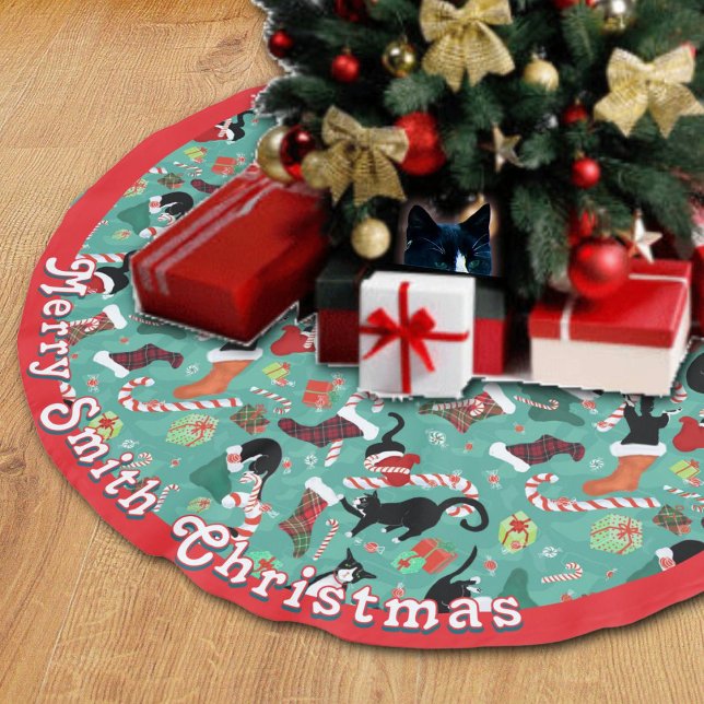 Funny Cats Weihnachts-Strümpfe Brushed Polyester T Polyester Weihnachtsbaumdecke (Funny cat raids the Christmas Stockings. A personalized Christmas Tree skirt for cat lover families)