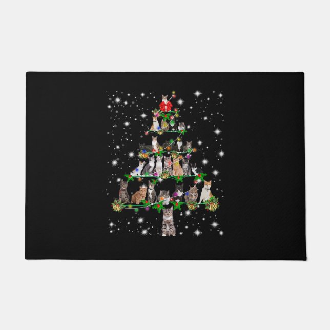 Funny Cats Weihnachtsbaum T-Shirt Dekor Fußmatte (Vorderseite)