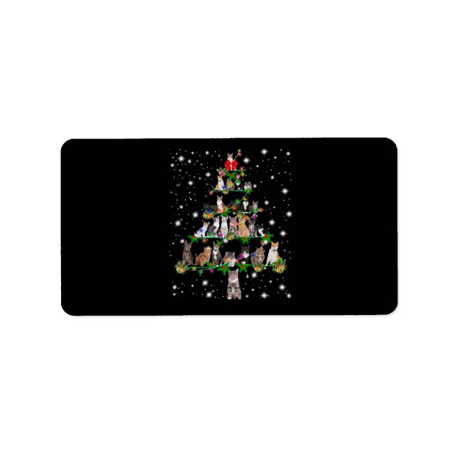 Funny Cats Weihnachtsbaum T-Shirt Dekoration Gesch Adressaufkleber (Vorne)