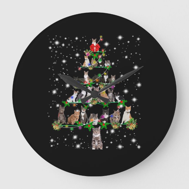Funny Cats Weihnachtsbaum T-Shirt Dekoration Gesch Große Wanduhr (Vorderseite)