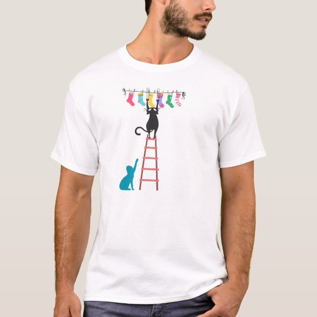 Funny Cats With Socks Cute Cat Illustration T-Shirt (Vorderseite)