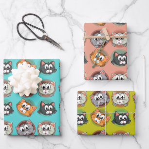 Funny Cats Wrapping Paper Set 3 Geschenkpapier Set