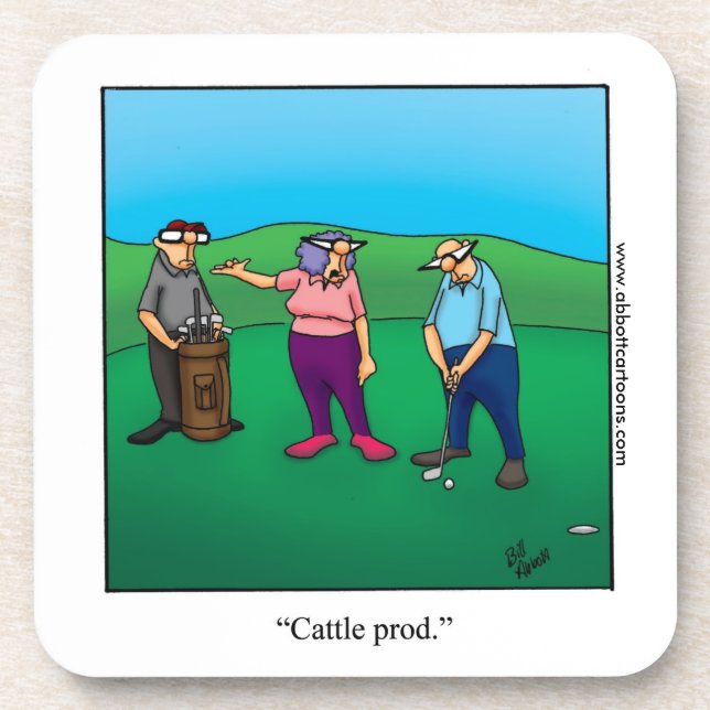 Funny "Cattle Prod" Golf Spaß Untersetzer Gabe Gol (Vorderseite)