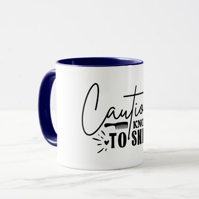 Funny Caution... Minimalistisch-Hair-Stylist Tasse (Vorderseite Links)
