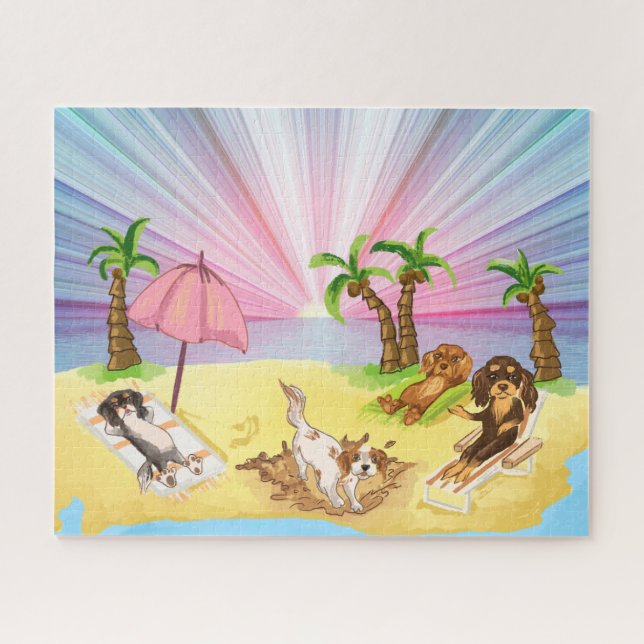 Funny Cavalier King Charles Spaniels at the Beach (Horizontal)