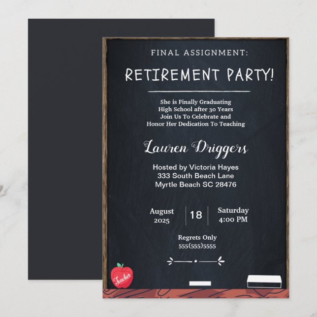 Funny Chalkboard Enseignant Retraite Invitation (Devant / Derrière)