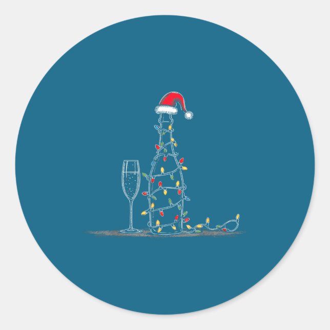Funny Champagne Christmas Graphics Lights Lover Dr Runder Aufkleber (Vorderseite)