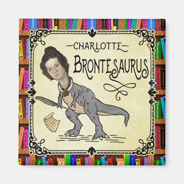 Funny Charlotte Bronte Saurus Dinosaur Buchleser Magnet (Vorne)