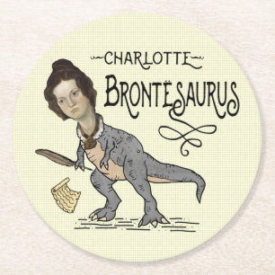 Funny Charlotte Bronte Saurus Dinosaur Buchleser Runder Pappuntersetzer