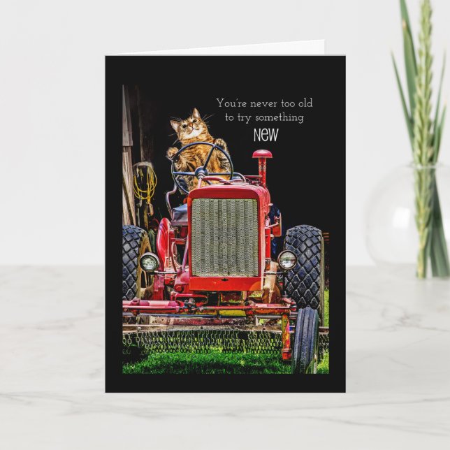 Funny Chat conducteur Tracteur carte d'anniversair (Devant)