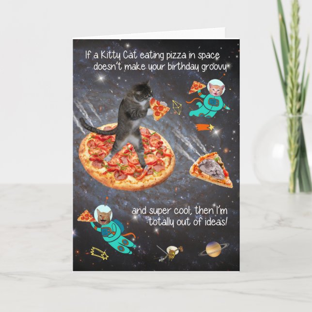 Funny Chat Manger Pizza Carte de voeux Anniversair (Devant)