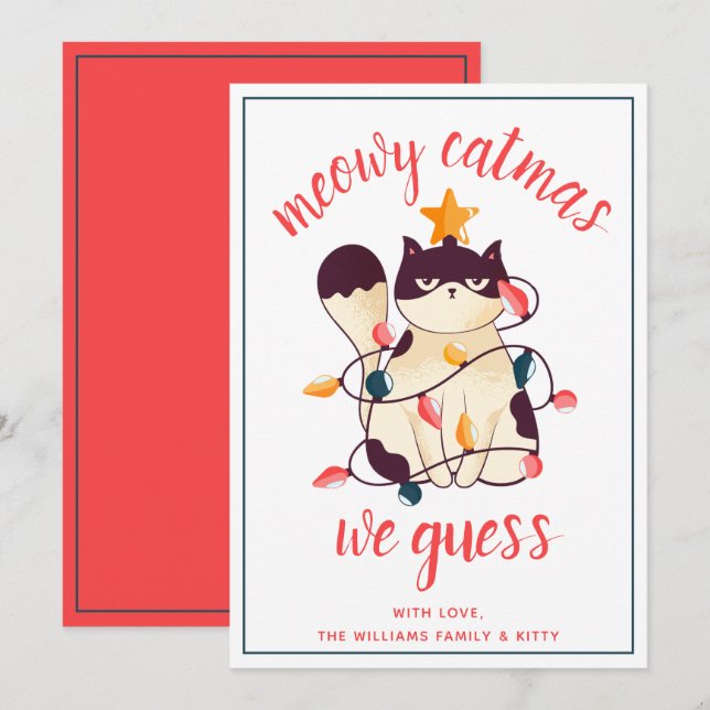 Funny Chat Meowy Catmas Sarcastic Pun Carte de vac (Devant / Derrière)