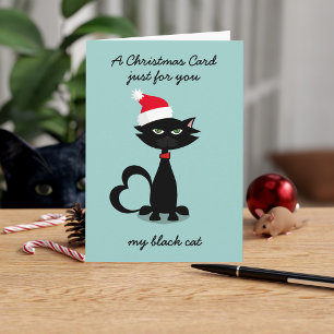 Funny Chat noir à Santa Hat Carte de Noël