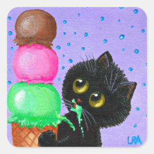 Funny Chat noir Créationarts Sticker Carré