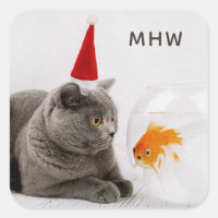 Funny Chat & Poisson autocollants monogrammes pers