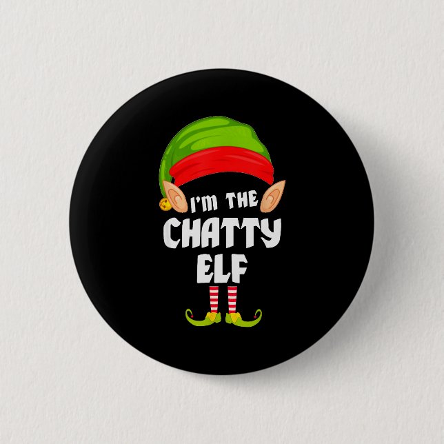 Funny Chatty Elf Matching Family Group Pj Christma Button (Vorderseite)