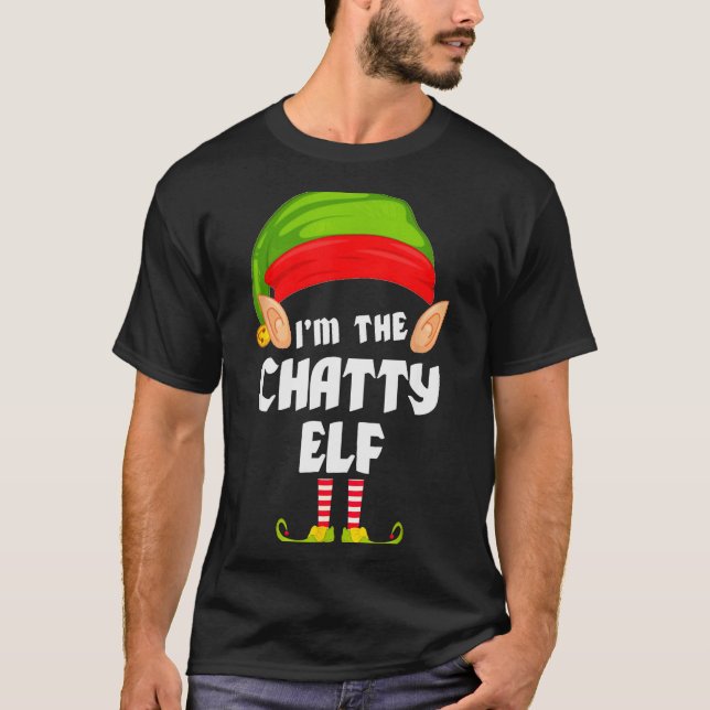 Funny Chatty Elf Matching Family Group Pj Christma T-Shirt (Vorderseite)