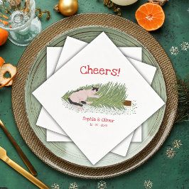 Funny Cheers! Cat vs Christmas Tree Holidays Serviette