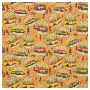 Funny Cheeseburger auf gelbem Lebensmittelmuster Stoff