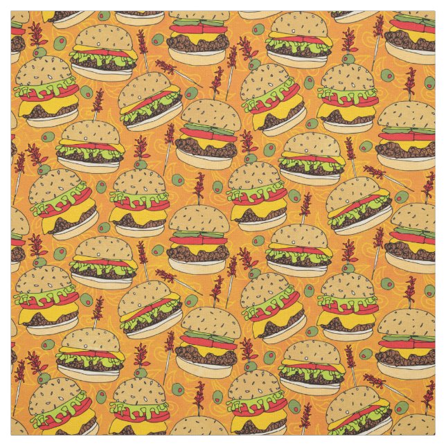 Funny Cheeseburger auf gelbem Lebensmittelmuster Stoff (Muster)