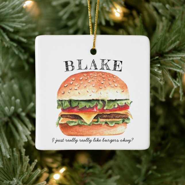 Funny Cheeseburger Burger| Monografisches Weihnach Keramikornament (Baum)