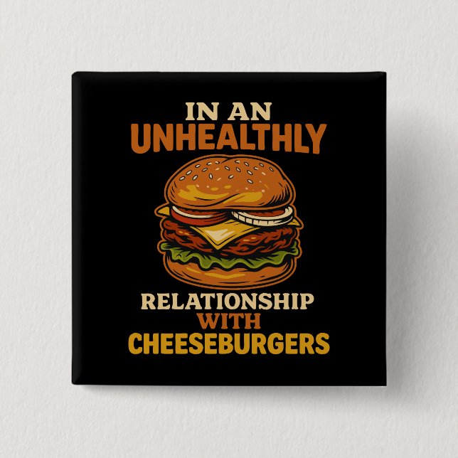Funny Cheeseburger Eater Beziehung mit Burger Button (Vorderseite)