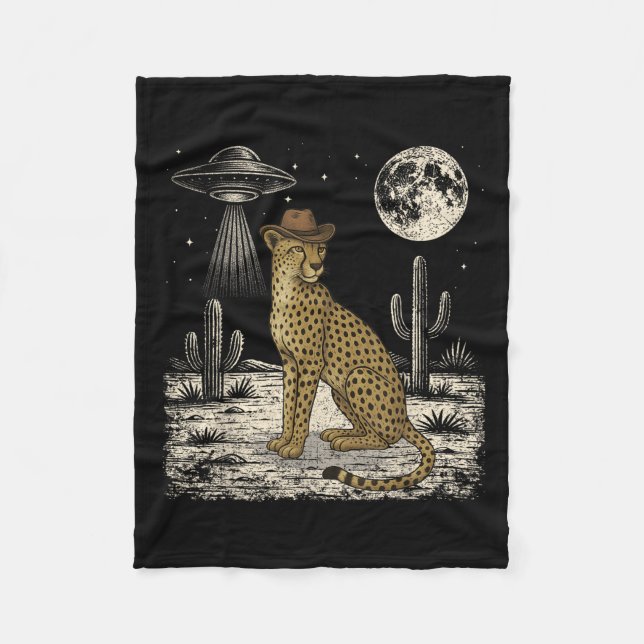Funny Cheetah Cowboy Western Ufo Safari Tier Fleecedecke (Vorderseite)