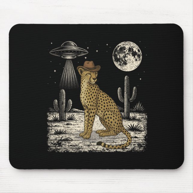 Funny Cheetah Cowboy Western Ufo Safari Tier Mousepad (Vorne)