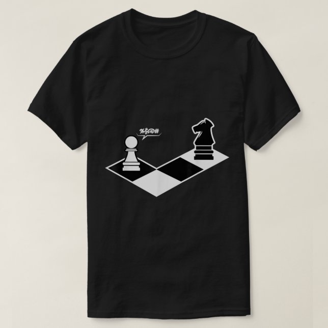 Funny Chess Pawn vs Knight Design T-Shirt (Design vorne)