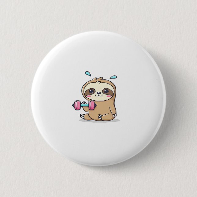 Funny Chibi Sloth Workout Niedlich Kawaii Gym Cart Button (Vorderseite)