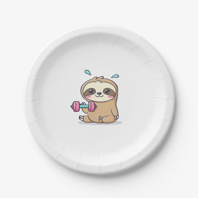 Funny Chibi Sloth Workout Niedlich Kawaii Gym Cart Pappteller (Vorderseite)