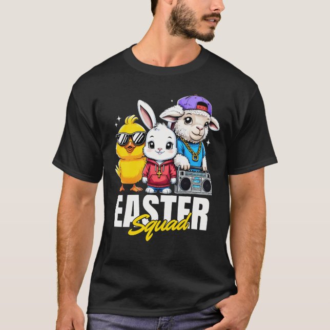 Funny Chick Rabbit Sheep Ostersquad Day Mens Boy T-Shirt (Vorderseite)
