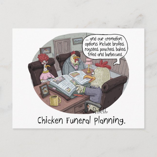 Funny Chicken Beerdigung Planung mit niedlichen Hü Postkarte (Vorderseite)