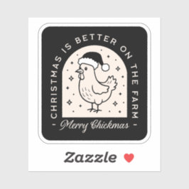 Funny chicken Christmas farm puns whimsical black Aufkleber