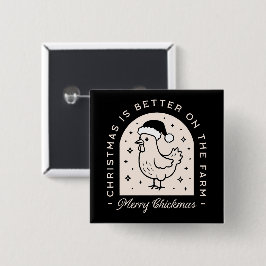 Funny chicken Christmas farm puns whimsical black Button