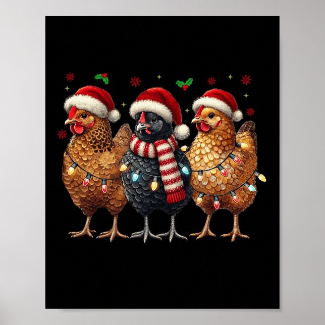 Funny Chicken Christmas Lights Animal Bauer Xmas Poster (Vorne)
