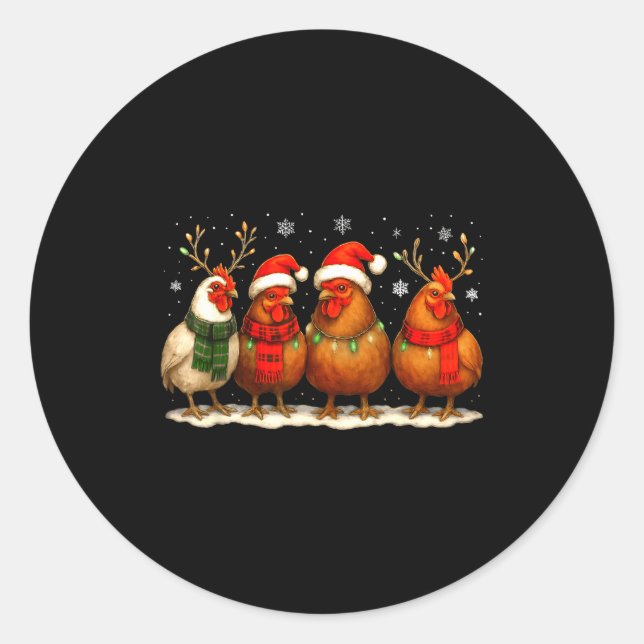 Funny Chicken Christmas Lights Farm Animal Cute Xm Runder Aufkleber (Vorderseite)