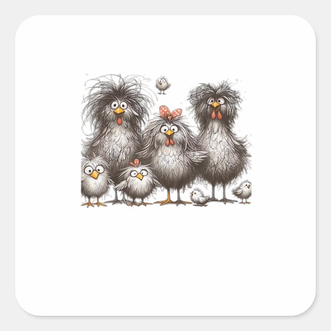 Funny Chicken Classic Retro Style Quadratischer Aufkleber (Vorderseite)