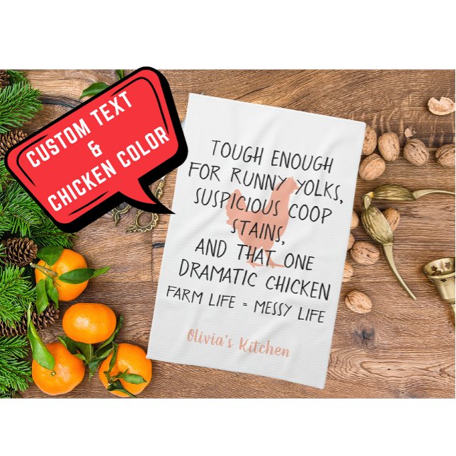 Funny Chicken Farm Eigentümer Individuelle Name Or Geschirrtuch (Modern Custom Text Chicken Farm Owner name orange black kitchen towel)