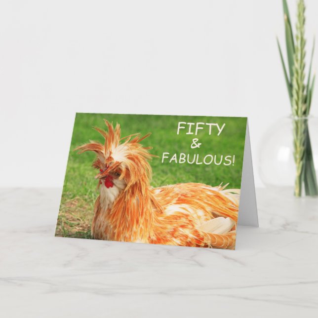 Funny Chicken Fifty & Fabulous Geburtstag Karte (Vorderseite)