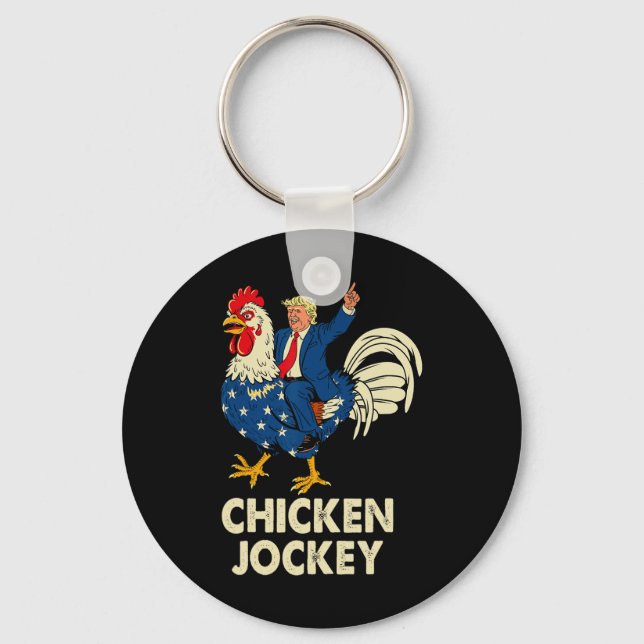 Funny Chicken Jockey Trump Meme für Männer Frauen Schlüsselanhänger (Vorderseite)