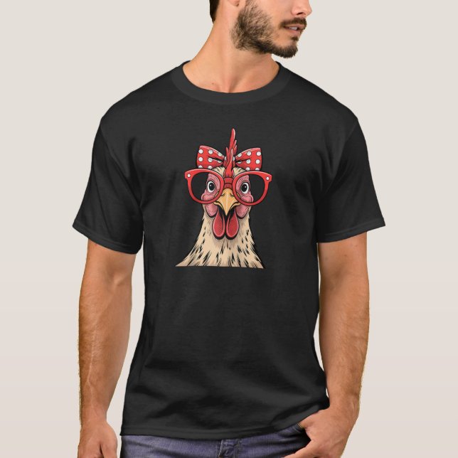 Funny Chicken Lady Rooster Hen Wearing Bandana Wom T-Shirt (Vorderseite)