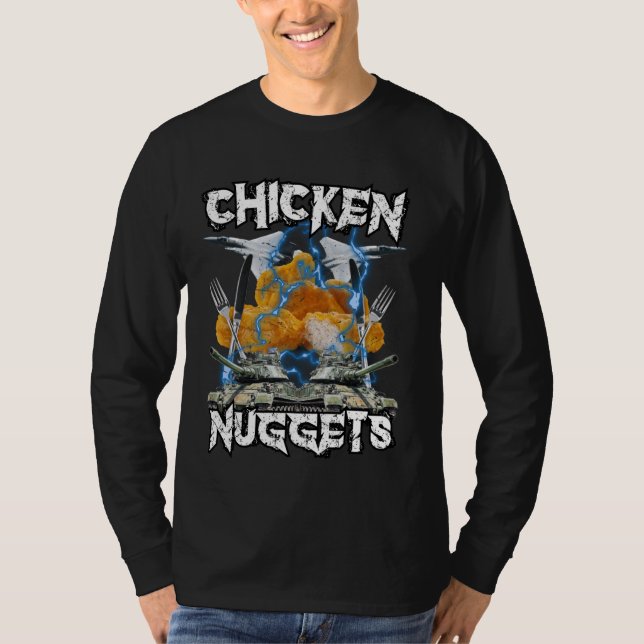 Funny Chicken Nugget Bootleg Hardcore Flames Meme T-Shirt (Vorderseite)