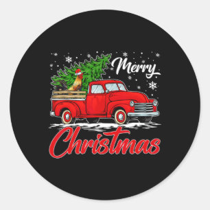Funny Chicken on Red Truck Weihnachtsbaum Christma Runder Aufkleber