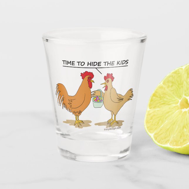 Funny Chicken Ostereier Cartoon Schnapsglas (Vorderseite)