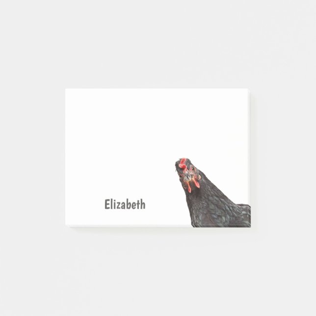 Funny Chicken Portrait auf weißem Personalisiertem Post-it Klebezettel (Vorderseite)