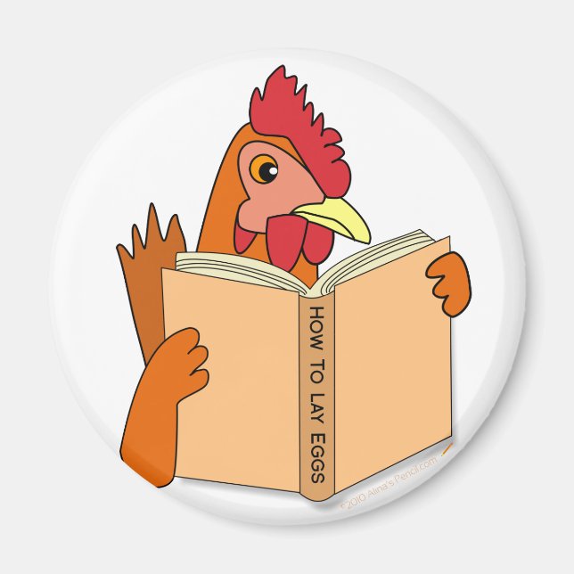 Funny Chicken Reading Book Cartoon Hen Magnet (Vorne)