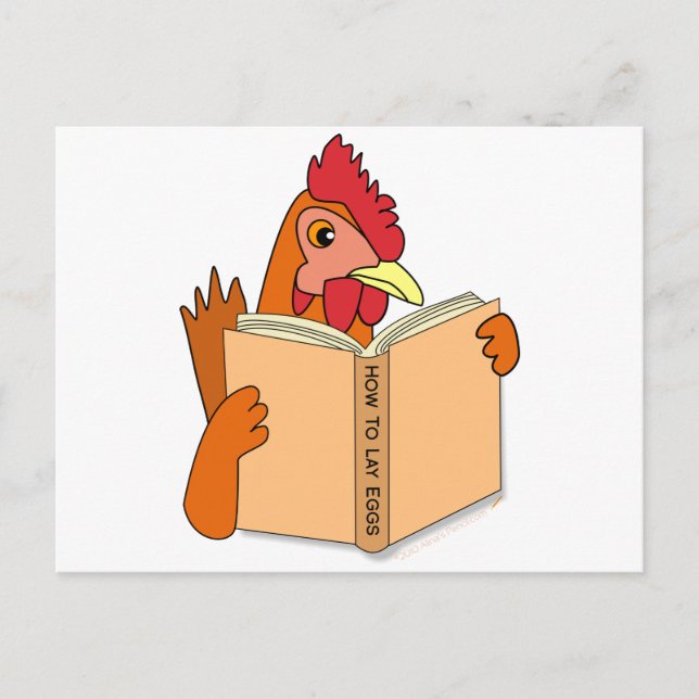 Funny Chicken Reading Book Cartoon Hen Postkarte (Vorderseite)
